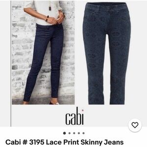 CAbi Lace Print Blue/Black Cotton Stretch jeans 
Size 12. Excellent Condition!